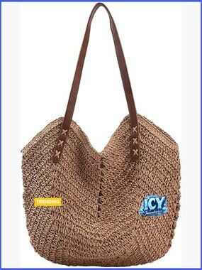 Hand-woven Large Straw Shoulder Tote Bag Boho Beach Rattan Handbag